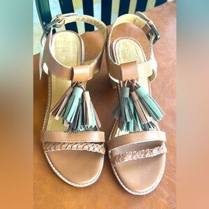 MTNG Brown and Green Sandals with Tassel Accents